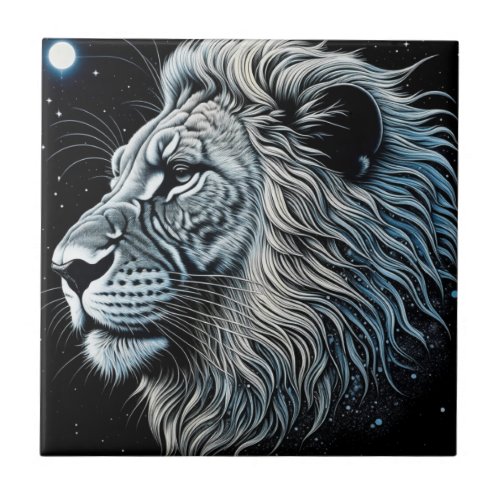 Celestial Lion Night Sky Ai Art Ceramic Tile