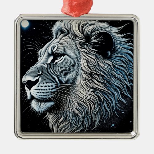 Celestial Lion Night Sky Ai Art Metal Ornament