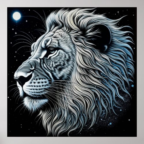 Celestial Lion Night Sky Ai Art Poster