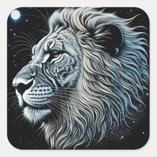 Celestial Lion Night Sky Ai Art Square Sticker