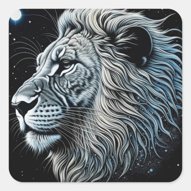 Celestial Lion Night Sky Ai Art Square Sticker | Zazzle