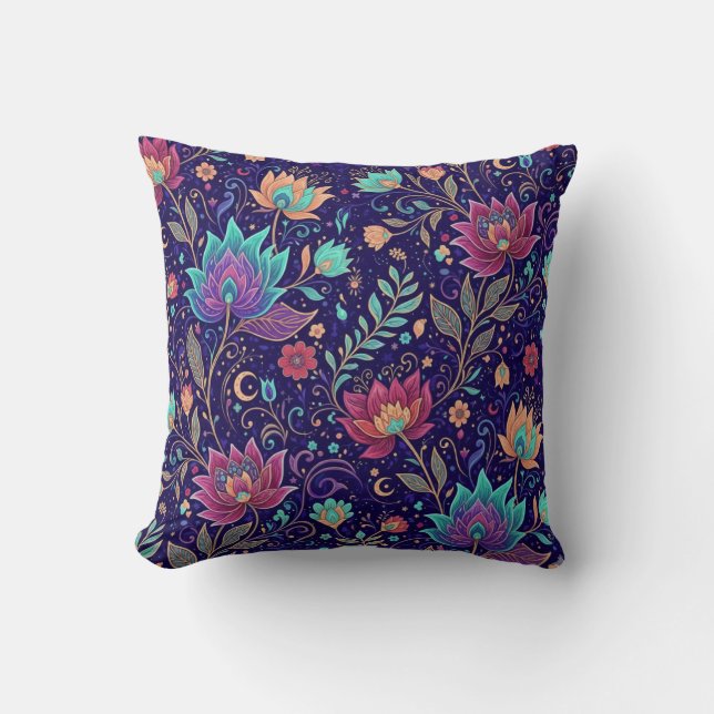 Celestial Lotus Bloom Throw Pillow (Front)