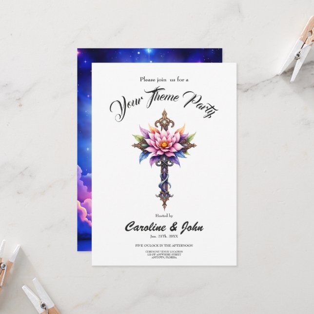 Celestial Lotus Cross  Invitation (Front/Back In Situ)