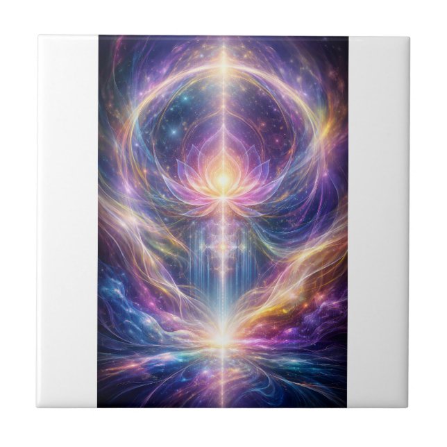 Celestial Lotus Energy – New Age Abstract Spiritua Ceramic Tile (Front)