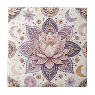 Celestial Lotus Mandala Spiritual Design Pattern Ceramic Tile