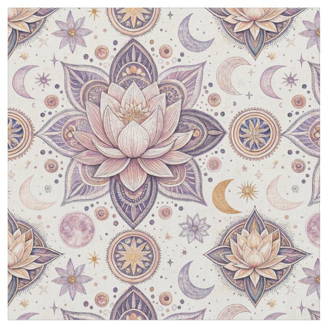 Celestial Lotus Mandala Spiritual Design Pattern Fabric (Close Up)