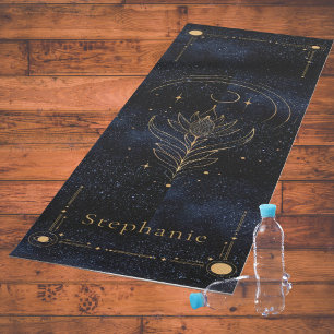 Celestial Lotus Monogram Gold Glitter Navy Elegant Yoga Mat