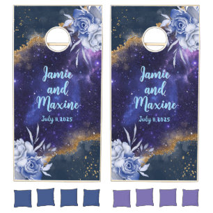 Celestial Love and Cosmic Rose Wedding Cornhole Set