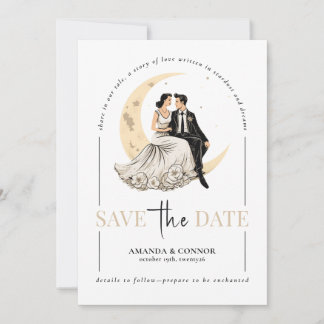 Celestial Love: Elegant Waxing Moon Save the Date Invitation