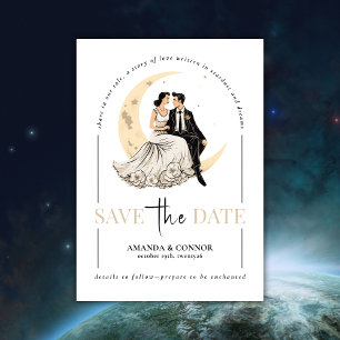 Celestial Love: Elegant Waxing Moon Save the Date Invitation
