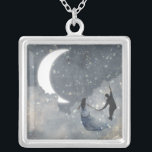 Celestial Love Silver Plated Necklace<br><div class="desc">Celestial Love I by Victoria Borges. Features two individuals swinging amongst the moon and stars.</div>