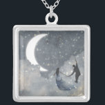 Celestial Love Silver Plated Necklace<br><div class="desc">Celestial Love I by Victoria Borges. Features two individuals swinging amongst the moon and stars.</div>