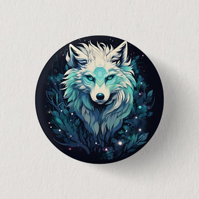 Celestial Lunar Wild Wolf Button (Front)