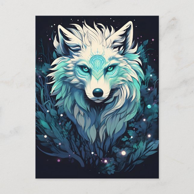 Celestial Lunar Wild Wolf Holiday Postcard (Front)