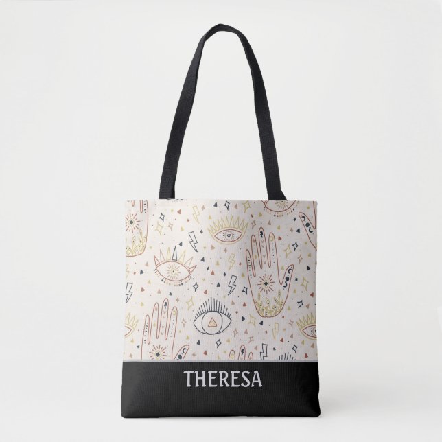 Celestial Magic Hamsa Evil Eye Tote Bag (Front)