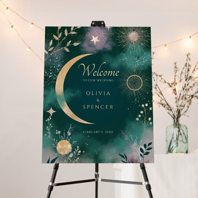 Celestial Magic Moon & Stars Emerald Welcome Foam Board (In Situ (Stand))