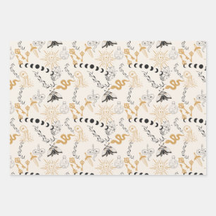 Celestial Magic Witchy Gold Grey & Blue Wrapping Paper Sheets