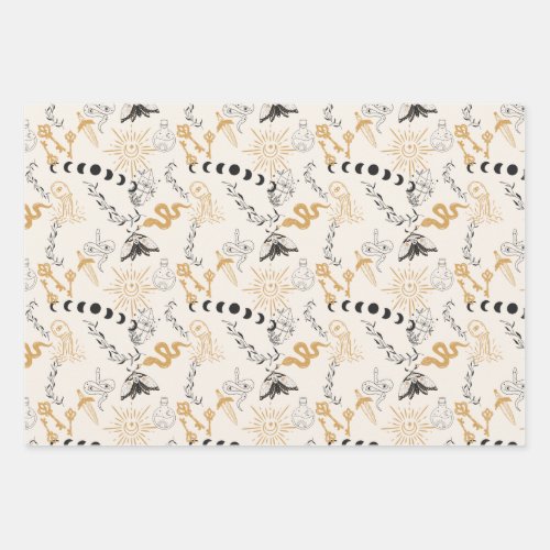 Celestial Magic Witchy Gold Grey  Blue Wrapping Paper Sheets