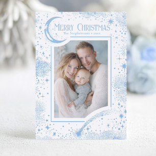 Celestial Magical Elegant Stars Merry Christmas Letterpress Photo Cards