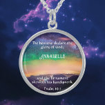 Celestial Majesty Scripture Psalm 19 Customizable Sterling Silver Necklace<br><div class="desc">Embrace the celestial splendor of the heavens with our Celestial Majesty Customizable Necklace, featuring a breathtaking photograph of the night sky over the majestic Rocky Mountains. As you gaze upon the stars that declare the glory of God, personalized with your chosen Scripture verse from Psalm 19:1 and your name, feel...</div>