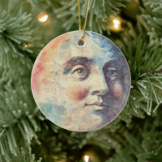 Celestial Man in the Moon - Watercolor Art Ceramic Ornament