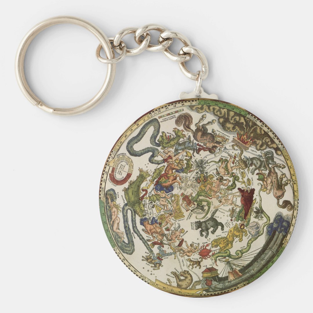 Celestial Map by Peter Apian, Vintage Astronomy Keychain Zazzle