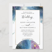 Celestial Map Teal Blue Purple Watercolor Wedding Invitation (Front)