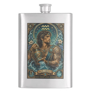 Celestial Masculine Zodiac Aquarius design Flask
