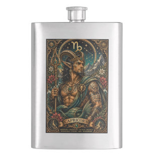 Celestial Masculine Zodiac Capricorn design Flask