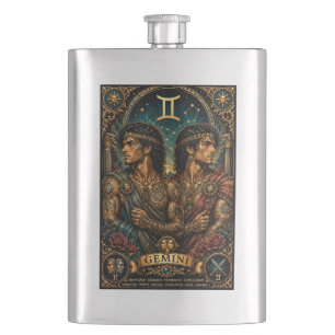 Celestial Masculine Zodiac Gemini design Flask
