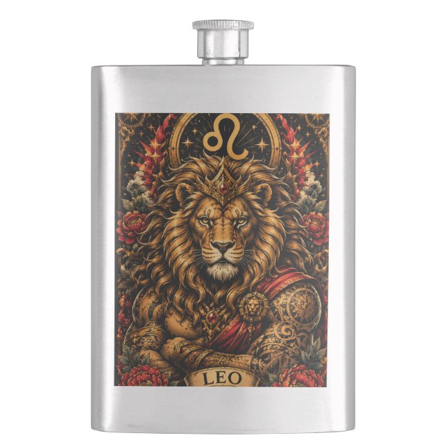  Celestial Masculine Zodiac Leo design Flask (Front)