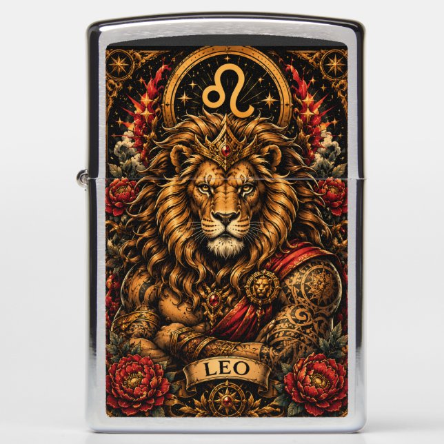  Celestial Masculine Zodiac Leo design Zippo Lighter (Front)