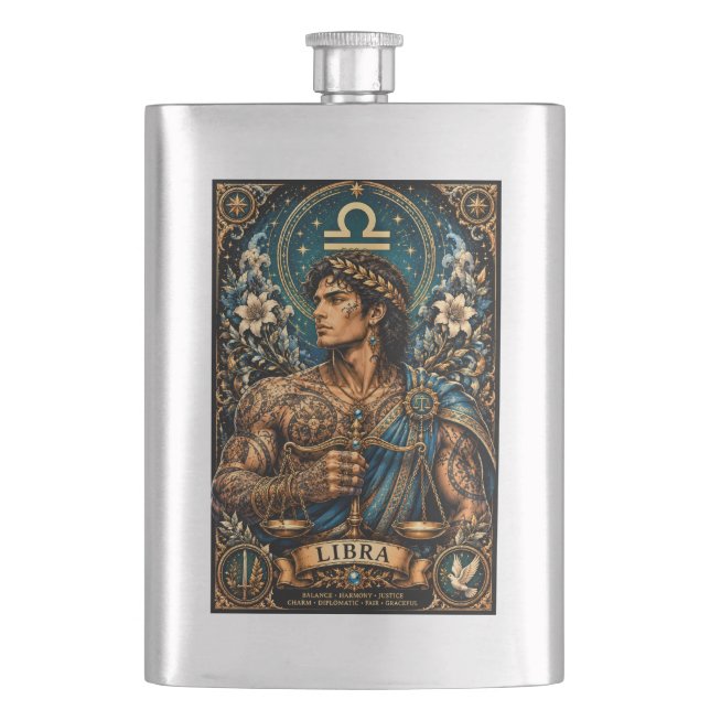  Celestial Masculine Zodiac Libra design Flask (Front)