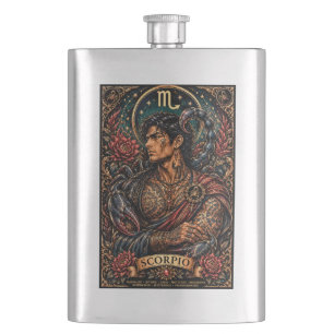 Celestial Masculine Zodiac Scorpio design Flask