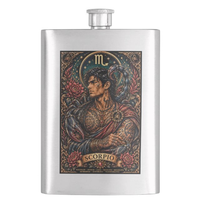  Celestial Masculine Zodiac Scorpio design Flask (Front)