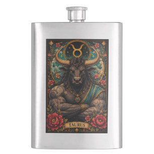 Celestial Masculine Zodiac Taurus design Flask