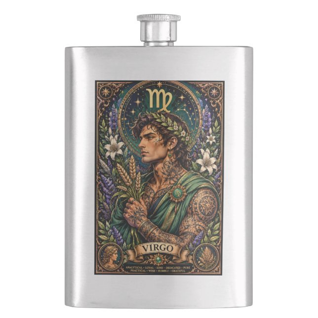  Celestial Masculine Zodiac Virgo design Flask (Front)