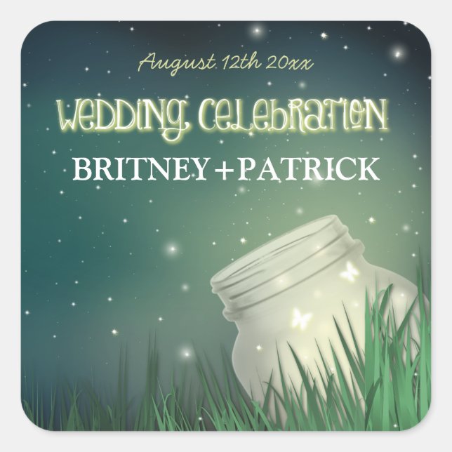 Celestial Mason Jar Firefly Wedding Favors Seals (Front)