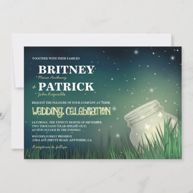 Celestial Mason Jar Firefly Wedding Invitations (Front)