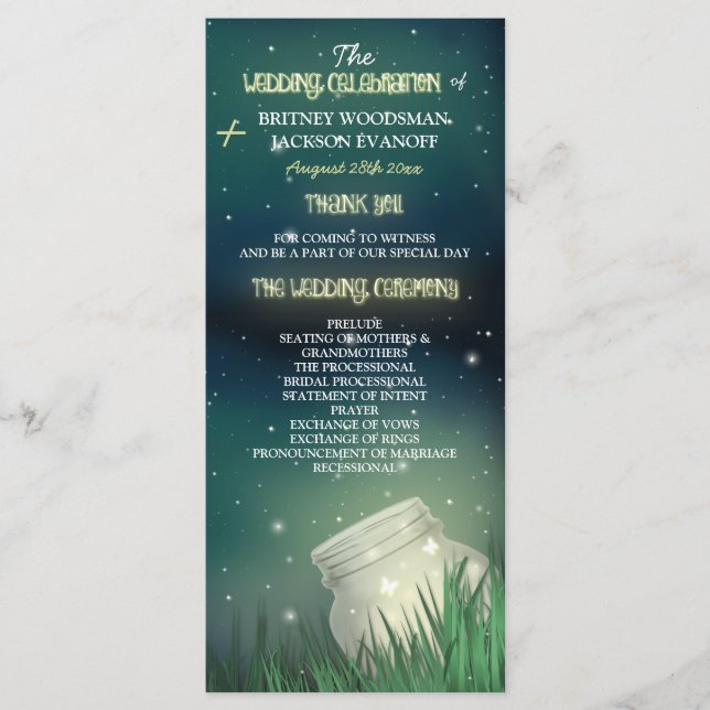 Celestial Mason Jar Firefly Wedding Programs (Front)