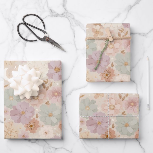Celestial Meadow Floral Wrapping Paper Sheets (Front)