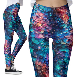 Celestial Mermaid Sparkles Galaxy Scales Glitter Leggings