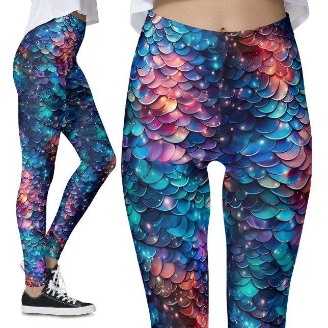 Celestial Mermaid Sparkles Galaxy Scales Glitter Leggings (Creator Uploaded)