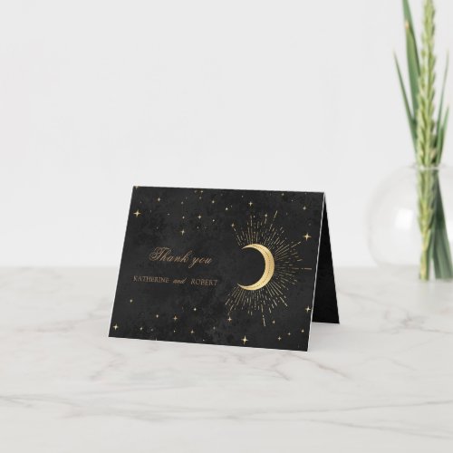 celestial midnight black gold stars Thank you card