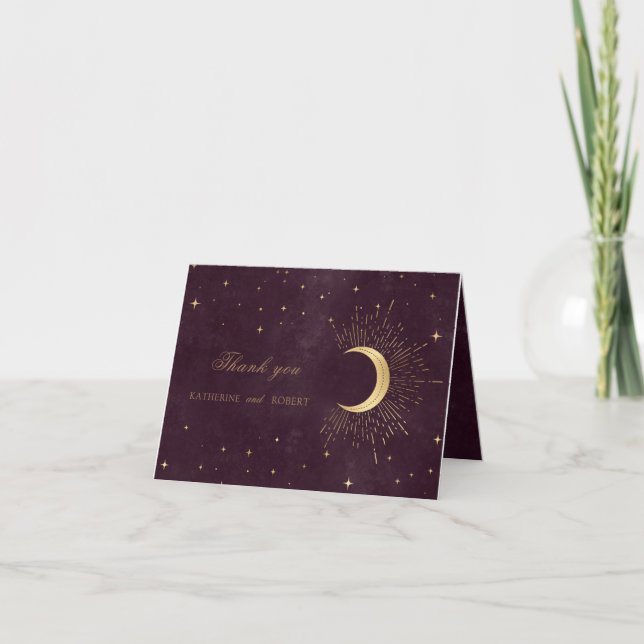celestial midnight black gold stars Thank you card (Front)