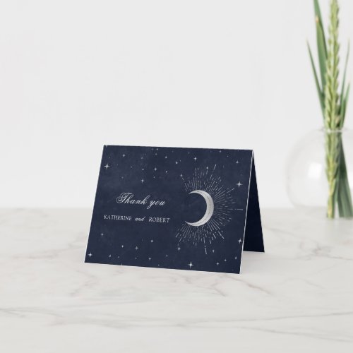 celestial midnight black silver stars thank you card