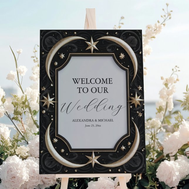 Celestial Midnight Black Stars Moon Wedding Foam Board (Creator Uploaded)