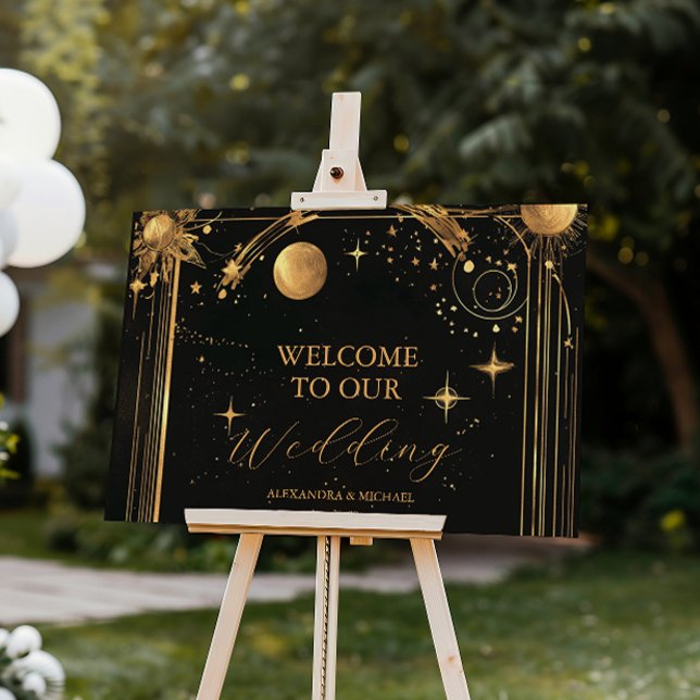 Celestial Midnight Black Stars Moon Wedding Foam Board (Creator Uploaded)