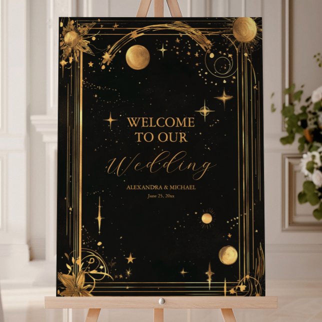 Celestial Midnight Black Stars Moon Wedding Foam Board (Creator Uploaded)