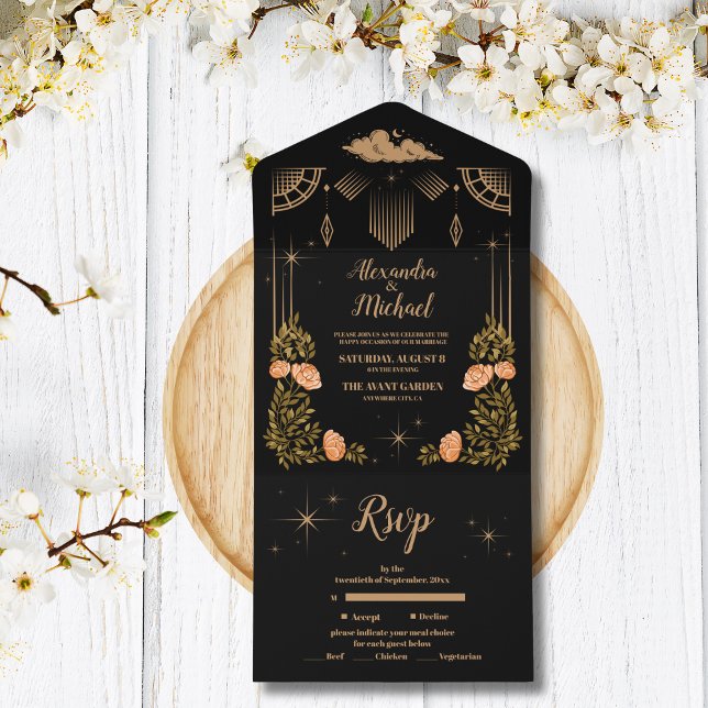 Celestial Midnight Black Stars Wedding All In One Invitation (Creator Uploaded)